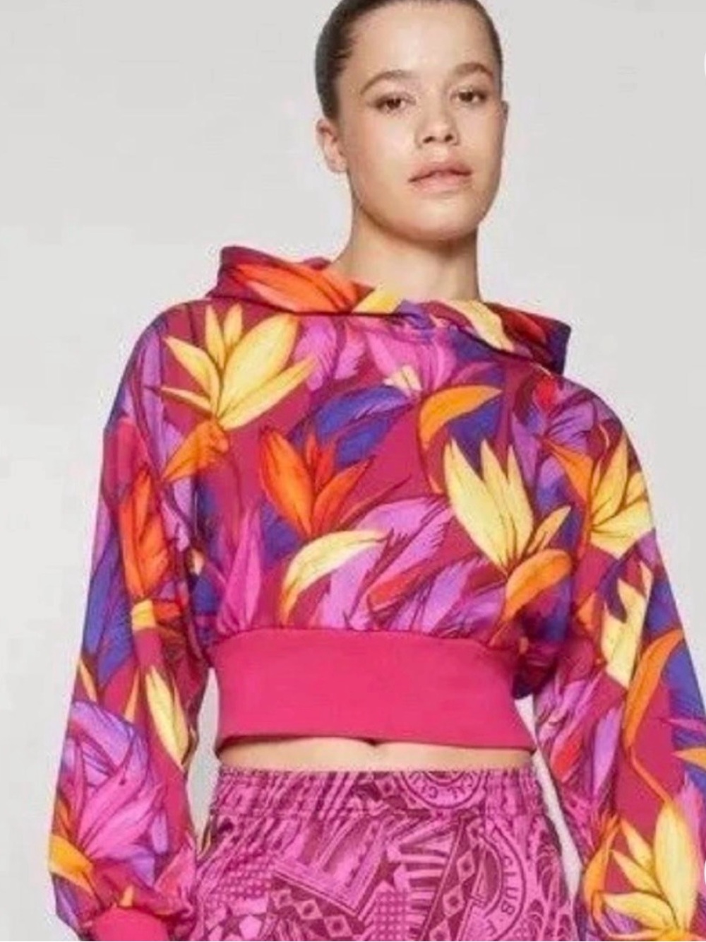 Farm Rio for Adidas Colorful Cropped Hoodie